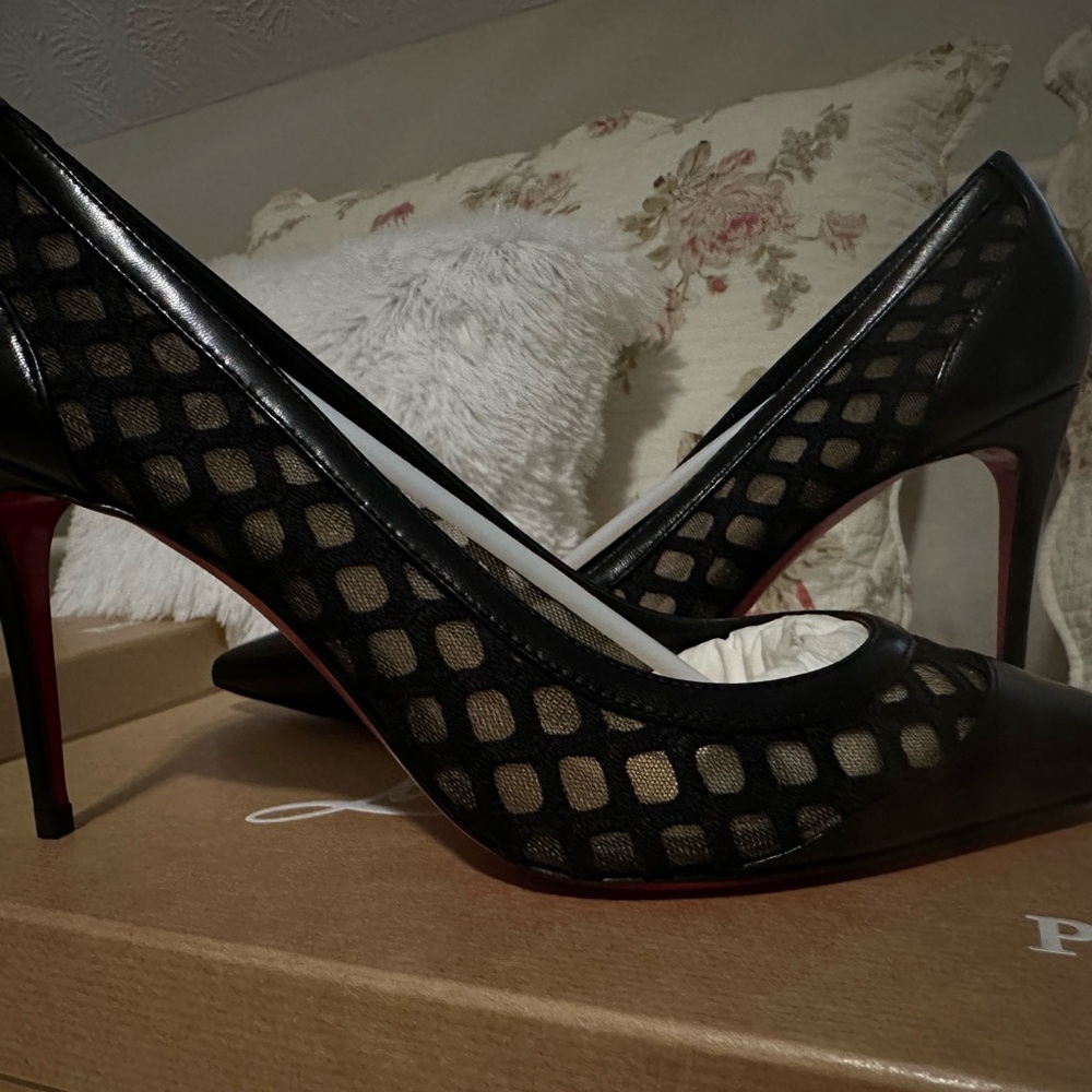 Christian Louboutin Black and Red Mesh Heels